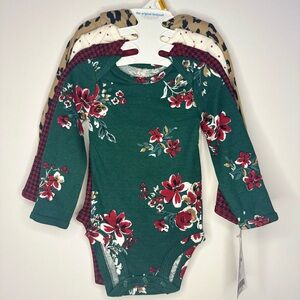 Carter's Newborn Baby Long Sleeve Multicolor Bodysuits 4 Pack Holiday Style NWT